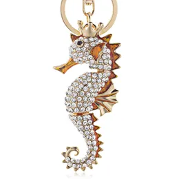 Nyckelringar Hippocampus Keyrings Keychains Seahorse Emalj Crystal Söt hänge för bilnyckelkedjor Ringar Kvinnor smycken K315