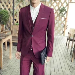 Abiti da uomo Vino Rosso Uomo Custom Made 3 Pezzi Grooming Uomo Slim Fit Prom Party Jacket Veterinari Pantaloni Terno Masculino