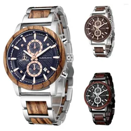 Orologi da polso Orologio da uomo Reloj Hombre di alta qualità Zebra naturale Noce Palissandro in legno Chronogrpah Orologio da polso al quarzo con movimento luminoso