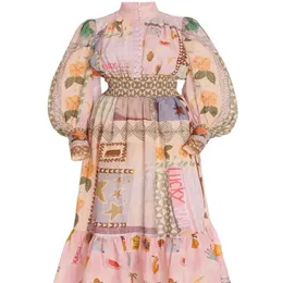 Milan Runway dresses 2022 Spring Summer Stand Collar Print Women's Designer Dress Brand Same Style Clothing 0215-1196L