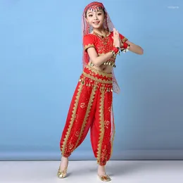 Sahne Giyin Çocuklar için Göbek Dans Kıyafetleri Kıyafetler Sari Bollywood Kostüm 2023 Set 8 PCS