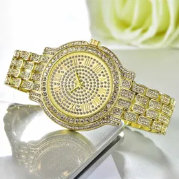 Мужчины из нержавеющей стали женщины смотрят модные блестящие бриллиантовые даты Quartz Watch.