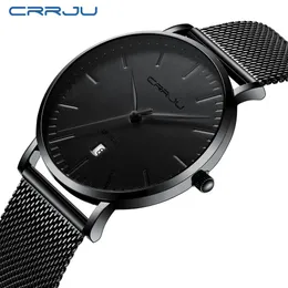 Mens Sports Watches Crrju Top Brand Luxury Ultra Thin Casual Водонепроницаемые часы Quartz Full Steel Mens Watch Relogio Masculino304t
