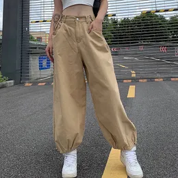 Spodnie damskie Capris Lucyever moda Modna talia Spodnie ładunkowe kobiety Khaki Regulowane talia sznurka szerokie nogi spodnie streetwear Hip Hop Spodni 230309