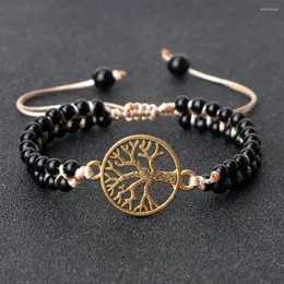 Strand Natural Stone Black Onyx Healing Beads Armband Bangles For Men Tree of Life Charm Women Yoga Prayer Smyckesgåvor