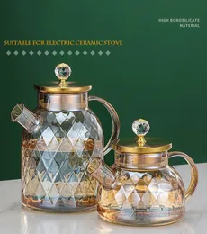 Bursztynowy kolor Diamond Glass Household Kettle odporna na ciepło zagęszczone szkło sok domowy kwiat czajnik 1750 ml