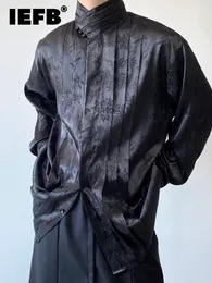 Mężczyzn Casual Shirts IEFB Chinese plisted stojak jacquard satyny