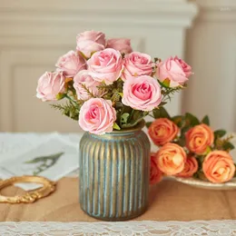 Dekorative Blumen 1 Strauß Rose Gardenie Pfingstrose Künstliche Seidenblumenzweige Fake für Hochzeit Valentinstag Dekor