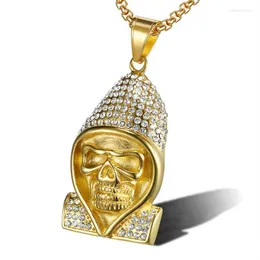 Pendant Necklaces Halloween Hip Hop Jewelry Rock Punk Men Skull Necklace Gold Silver Color Pave Crystal Zircon Skeleton