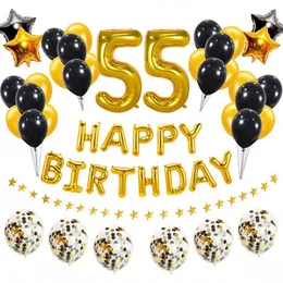 Другие мероприятия поставляют 38шт. Золотые черные воздушные шары 55th Happy Birthday Decoration