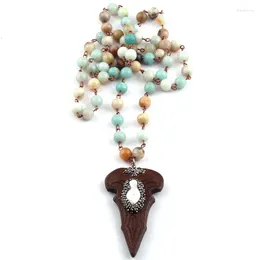 Pendant Necklaces Fashion Amazonite Natural Stones And Crystal Hematite Wood Arrowhead Statement Necklace
