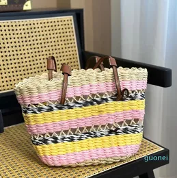 Designer-stripe słomka torba w paski dla kobiet w torbie plażowej sklep TOTE TOBS Kobiety torebki na ramię Lady Totes Designer Luksusowe wakacyjne plażę torebka wisiorek