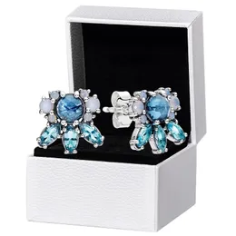 الحجر الأزرق حلق القرط 925 الفضة الاسترليني ل Pandora CZ الماس المجوهر