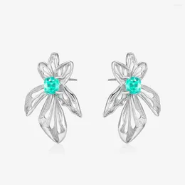 Stud Earrings RUZZALLATI 2023 Trendy Lake Green Paraiba Iris Flower Luxury Elegant Ear Jewelry Anniversary Gift
