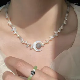 Подвесные ожерелья минар китайский стиль серый черный натуральный камень раковина луны браслеты для женщин нерегулярные пресноводные жемчужины с бисером