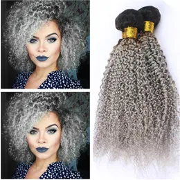 Kinky Curly Brazilian Grey Ombre Human Hair Weave Bundles 3PCSロット