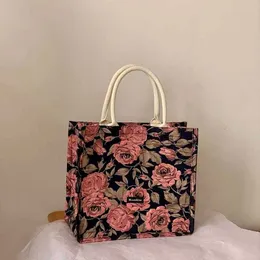 Shoulder Bags Vintage Tote Rose Print Flower Trendyol Luxury Designer Handbag Casual Large Capacity Shopping Bolso Mujer 230309