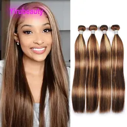 Brazilian Human Hair Double Wefts 3 Bundles P4/27 Piano Color Silky Straight 10-30inch 4 Bundles