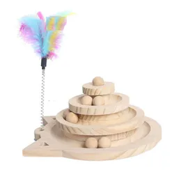 Cat Toys Wooden 23 Levels Pet cat Toy Tower Tracks Disc Intelligence Amusement Triple Play toys ball Training 230309