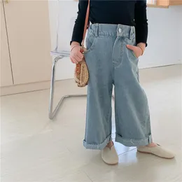 Jeans kinder 2023 Frühling Sommer Baby Breite bein Mädchen Beiläufige Gerade Hosen Kinder Denim Hosen Kleinkind