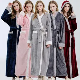 Damen-Nachtwäsche, Winter-Korallen-Fleece-Hauskleidung, Damen-Nachthemd mit Kapuze, weicher Flanell-Bademantel, warme Nachtwäsche, Kimono-Kleid