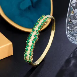 Bangle ThreeGraces Luxury Green Cubic Zirconia Gold Color Party For Women Fashion Nigerian Prom Dress Jewelry Accessories B062