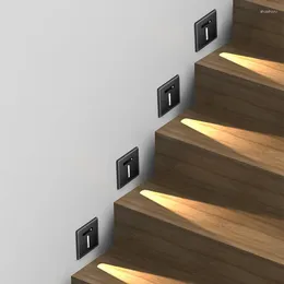 Wall Lamp Led Home Stair Step Ressessed In Light Tempered Glass Panel Moving Sensor 86x88mm 100-240V Night Lighting