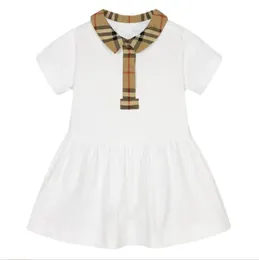 Cute Baby Girls Plaid Dresses Summer Girl Short Sleeve Dress Turn-Down Collar Kids Stitching Skirts Children Casual Skirt