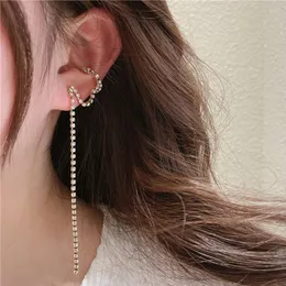 Brincos de backs Moda de moda moderna Círculo de ouro Full Crystal Cuff Long Chain Tassel Ear manguito de piercing falso para mulheres 2023