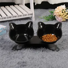 Cat Bowls Feeders With Raised Stand Dog Feeding Watering Supplies Double Bowl Pet Food Feeder Nonslip 230309