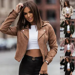 Damenjacken Vintage Pelz Zip Up Frauen Jacke Herbst Winter Solide Langarm Mantel Cowboy Wind Freund Dünne Kurze Tops 23572