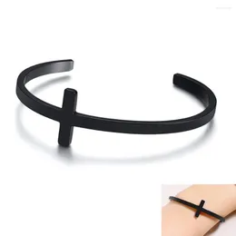 Bangle Fashion Black Stainless Steel Faith Hope Love Cross For Women Sister Girlfriend Gift