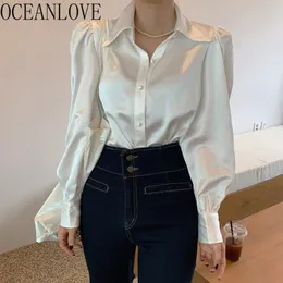 Damenblusen, Hemden, OCEANLOVE Satin Blusas Mujer, Bürodame, elegante, solide koreanische Hemden, Frühling, Arbeitsmode, Damenoberteile und Blusen 19528 230309