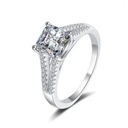 Ringos de cluster 925 Silver Silver Passado Diamond Teste de diamante Four ASSCHER Corte de 2C Ring anel de noiva noivado de jóias finas de jóias finas