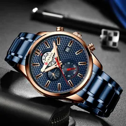 Curren Business Men's Watch New Fashion Blue Quartz Wristwatch Sportsステンレス鋼クロノグラフ時計因果監視313m