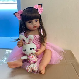 Dolls 55cm حجم حقيقي BEBE دمية تدين تودلر فتاة الوردي الأميرة حمام لعبة لينة جدا الكامل السيليكون مفاجأة 230309