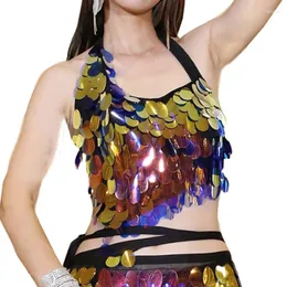 Stage Wear 2023 Women Dance Accessories Multicolor Round Sequin Tops B/C Cup Halter Behy Bra Shinny Performance