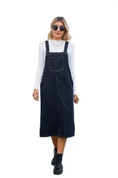 Sıradan Elbiseler 2023 Kadınlar İçin Kolsuz Denim Elbise Moda Gevşek Orta Uzunluk Strap Kot Bir Çizgi Etek İlkbahar Yaz Kadın Giyim S-XL