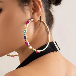 Hoop Earrings Salircon Exaggerated Shiny Rhinestone Big For Women Geometric Multicolor Earring Statement Jewelry Gift