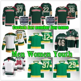 カスタム＃97 Kirill Kaprizov 2022-23リバースレトロホッケージャージーマークアンドレフルーリーワイルド＃46 Jared Spurgeon Mats Zuccarello Matt Dumba Foligno J