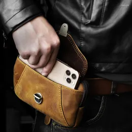 Waist Bags Genuine Leather Bag Fanny Cowhide Belt Bum Leg Hip Packs Men Retro Large Capacity Phone Holder Wallet Outdoor Card Pouch