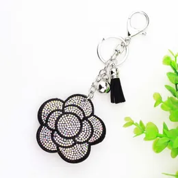 Keychains Plum Flower Keychain Glittering Full Rhinestone Leather Key Ring Keyholder For Women Girl Car Bag Accessories Fashion Chain