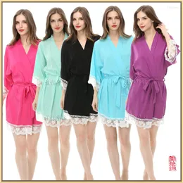 Damen-Nachtwäsche, Hochzeits-Robe, Baumwolle, Brautjungfern-Roben, Brautmode für Frauen, Spitze, Braut, fester Kimono WQ49