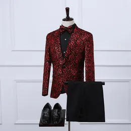 Mäns kostymer 2023 Men's Leopard Print Sequined Suit Slim-Fit Stage Performance Studio Dress Two Pieces