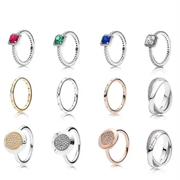 جديدة عالية الجودة 100 ٪ 925 Sterling Silver Pandora Ring قطرات الزركونيوم أربع ألوان يمكن أن تكون مكدسة الشعار الأصلي لعيد ميلاد GIF301I