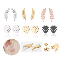 Wholesale Trendy Stainless Steel Stud Earring Small Life Tree Leaf Clip Earrings For Women Children Kids Girls Gift Party Jewelry