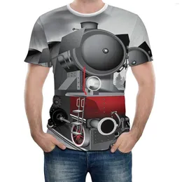 Men's T Shirts Top Tee Locomotive Red Black Train On Steel Railway Track Travel Adventure Graphic Print Vintage USA Size High