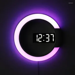 Wall Clocks LED Hollow RGB Clock Modern Mirror Design Colorful Alarm For Home Living Room Decorations Remote Control