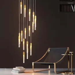 Lâmpadas pendentes modernas lustres pendurados lustre dourado oval oval acrílico sótão duplex escada na sala de estar teto liderado