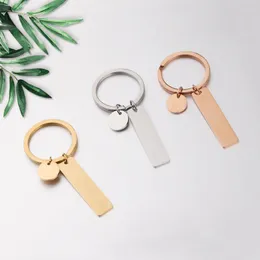 Keychains 스테인리스 스틸 사각형 둥근 참통 체인 공백 조각 금속 태그 키링 미러 연마 10pcs